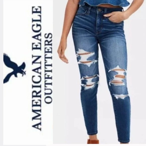 American Eagle Outfitters High Rise Distressed Jeans 8 - Picture 1 of 10